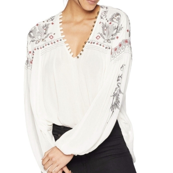 FREE People Boho Oversized Embroidered Tunic Rock it Tonight Top XS - Picture 4 of 16